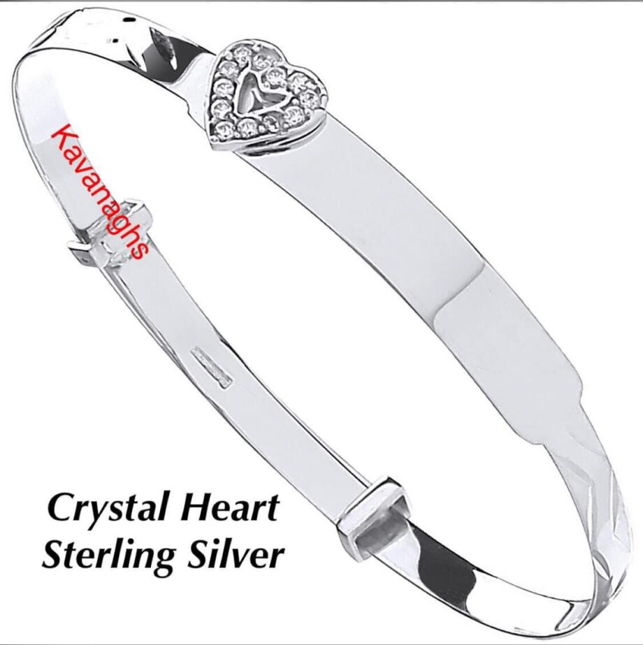 Sterling silver crystal heart baby bangle - engraved free