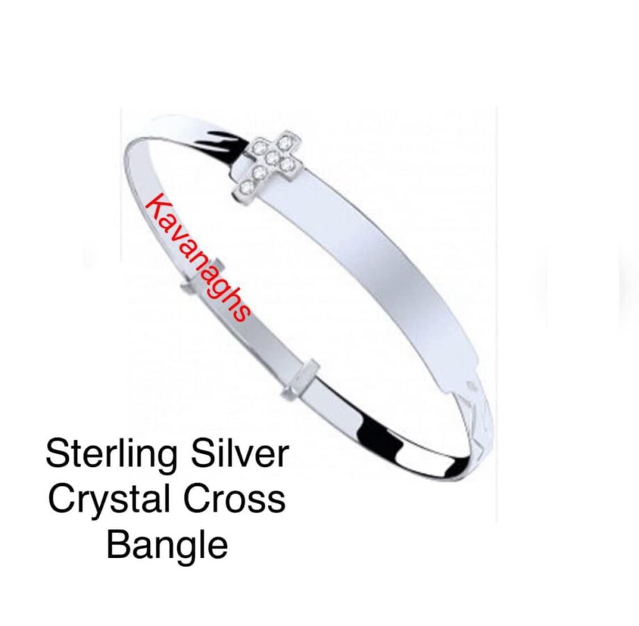 Sterling silver crystal Cross bangle engraved free